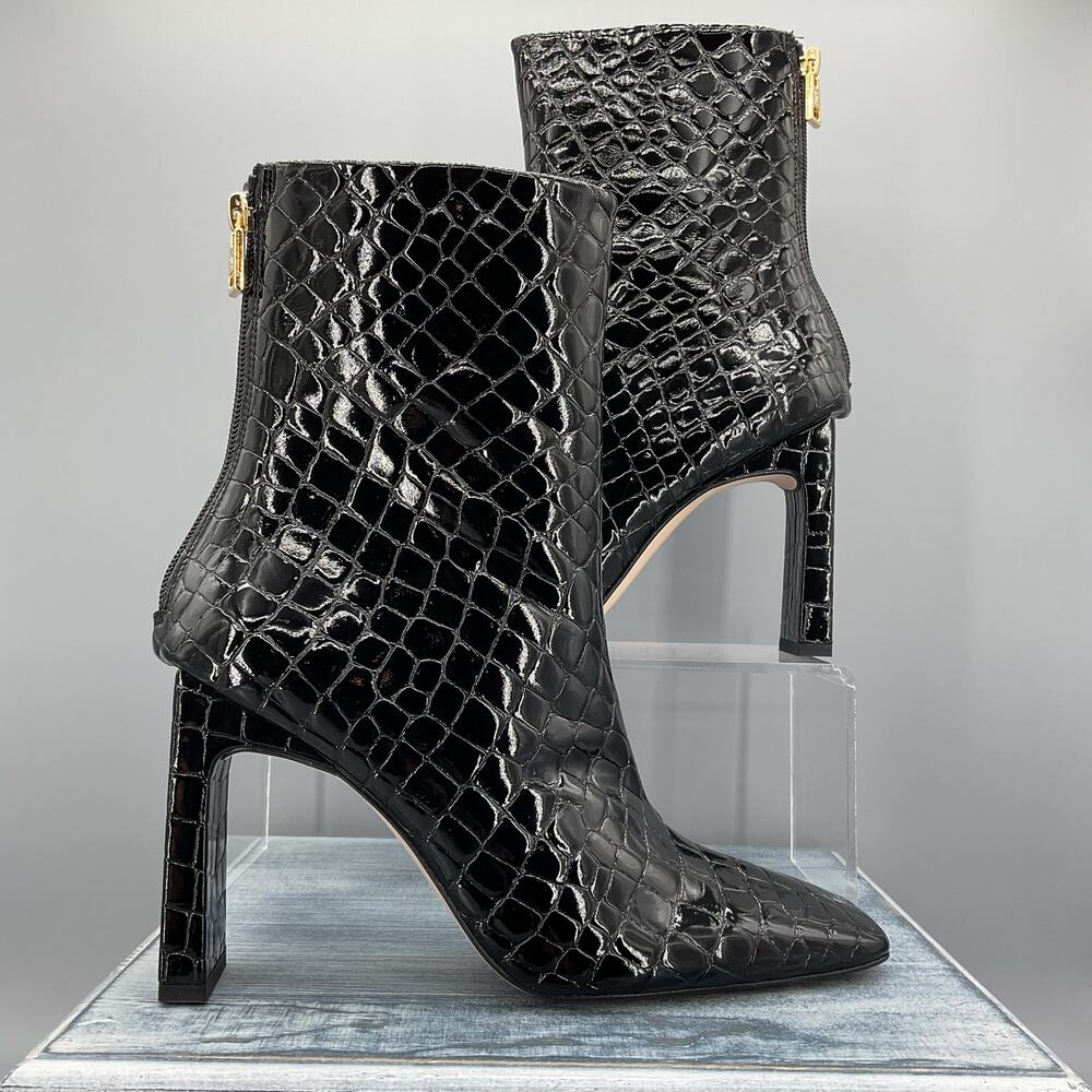 NEW Good American Women’s Croc Embossed Booties Black Size 7
